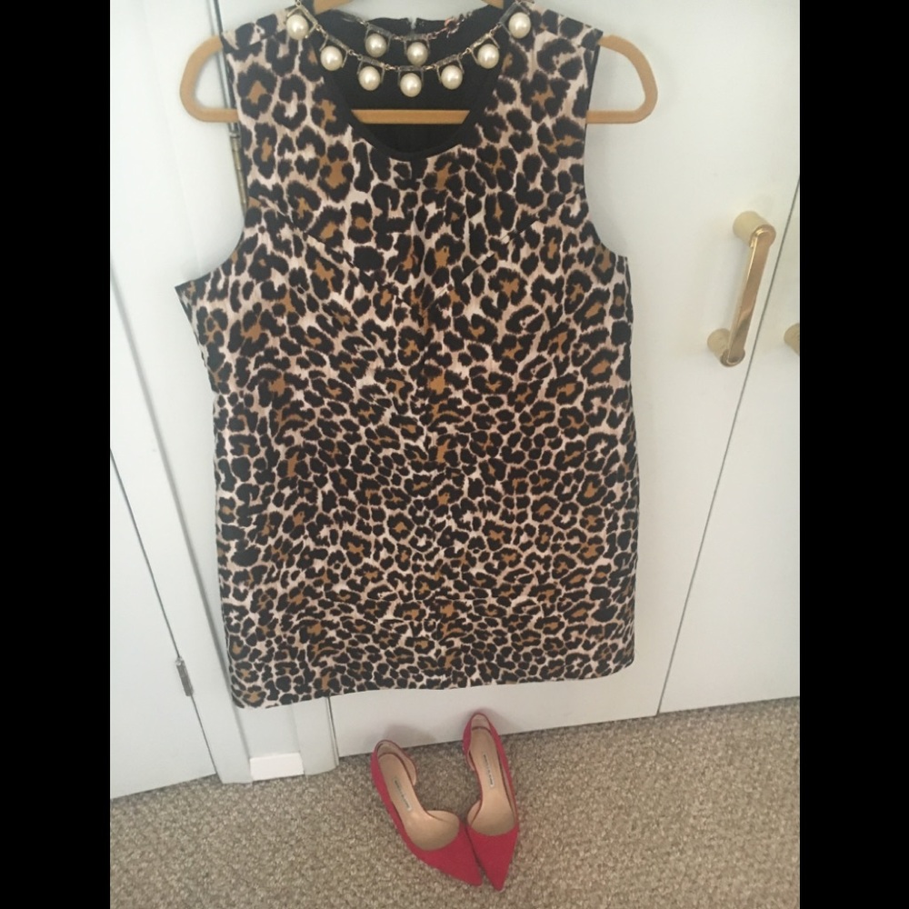 J.Crew lined silk leopard print shift dress